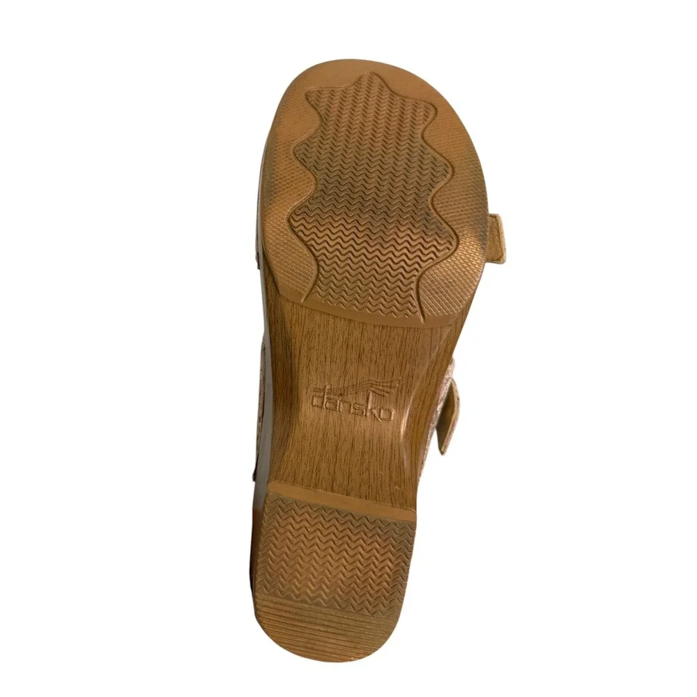 Dansko Sophie Gold Metallic Floral Leather Wedge Slide Sandals Women 39 EU 8.5-9